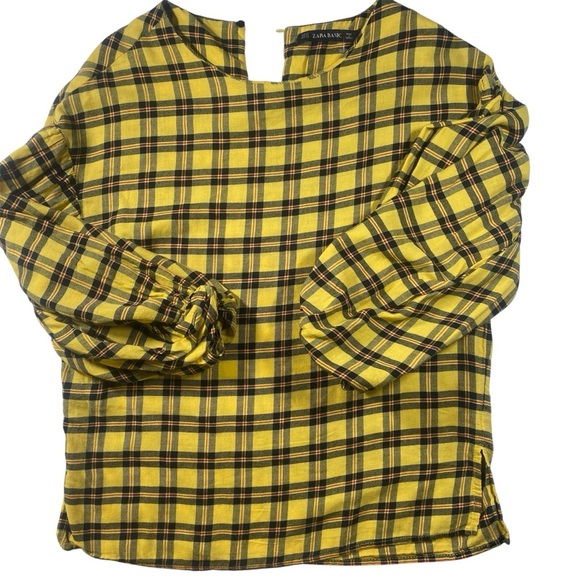 Zara Yellow Plaid Shirt Women’s size Extra Small - Picture 2 of 7